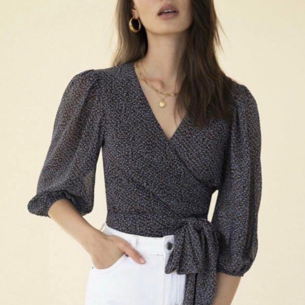 Sister hood Elena blouse brown/blue wraparound SMALL